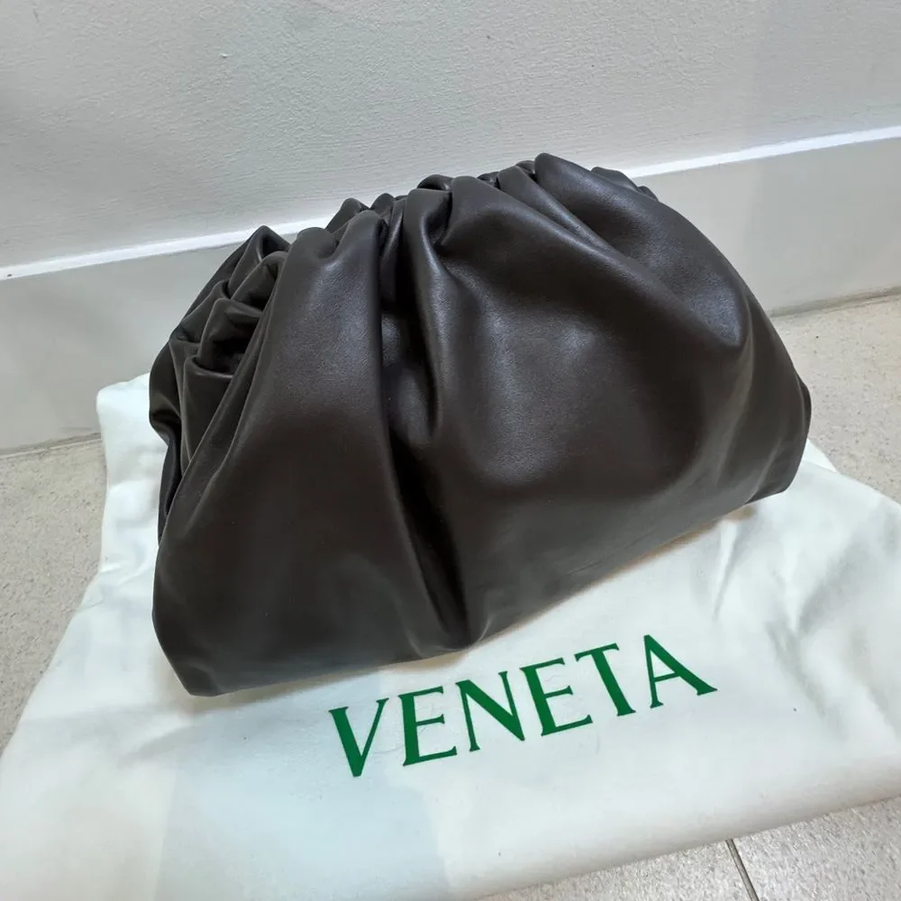 Bottega Veneta Dark Brown Leather Pouch Clutch